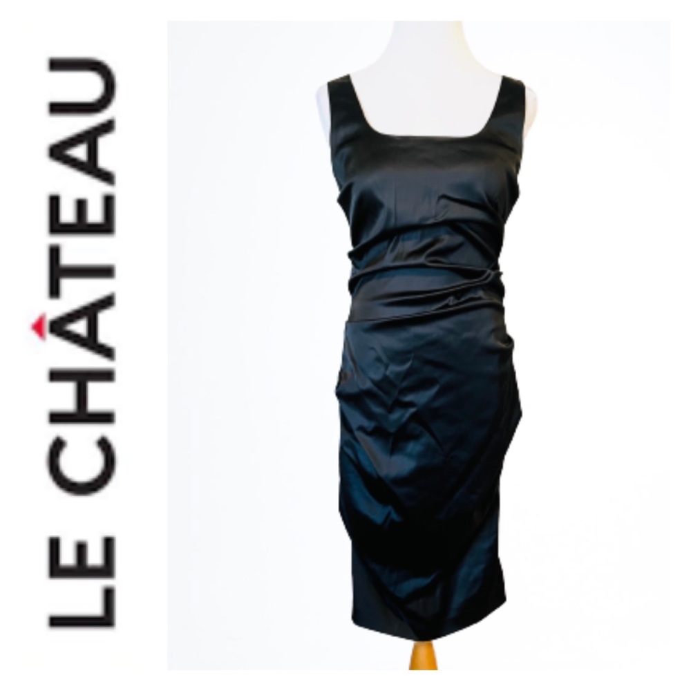 le château Black Satin Sheath Dress